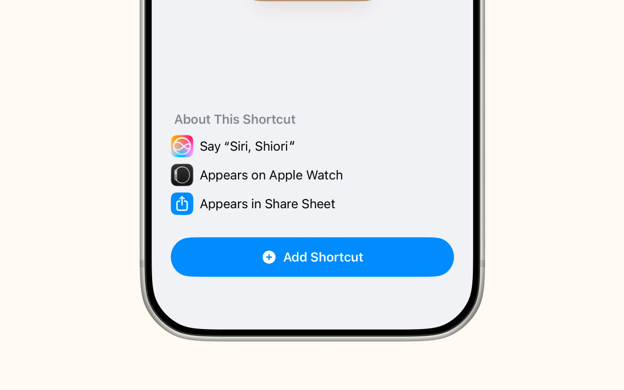 The Add Shortcut screen in the Shortcuts app